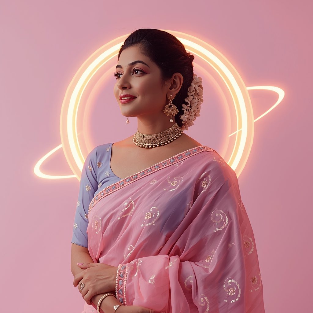 Wave Halo Pulse Orbit Pastel Saree Indian Woman Premium Composition | ChatGPT Ai Prompt