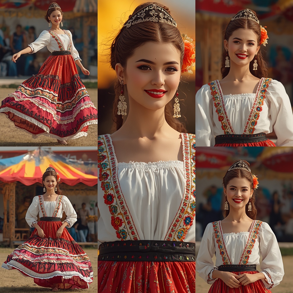 Western Heritage Festival Dress Collage Cultural Cinematic Fashion | Ai Art Prompt