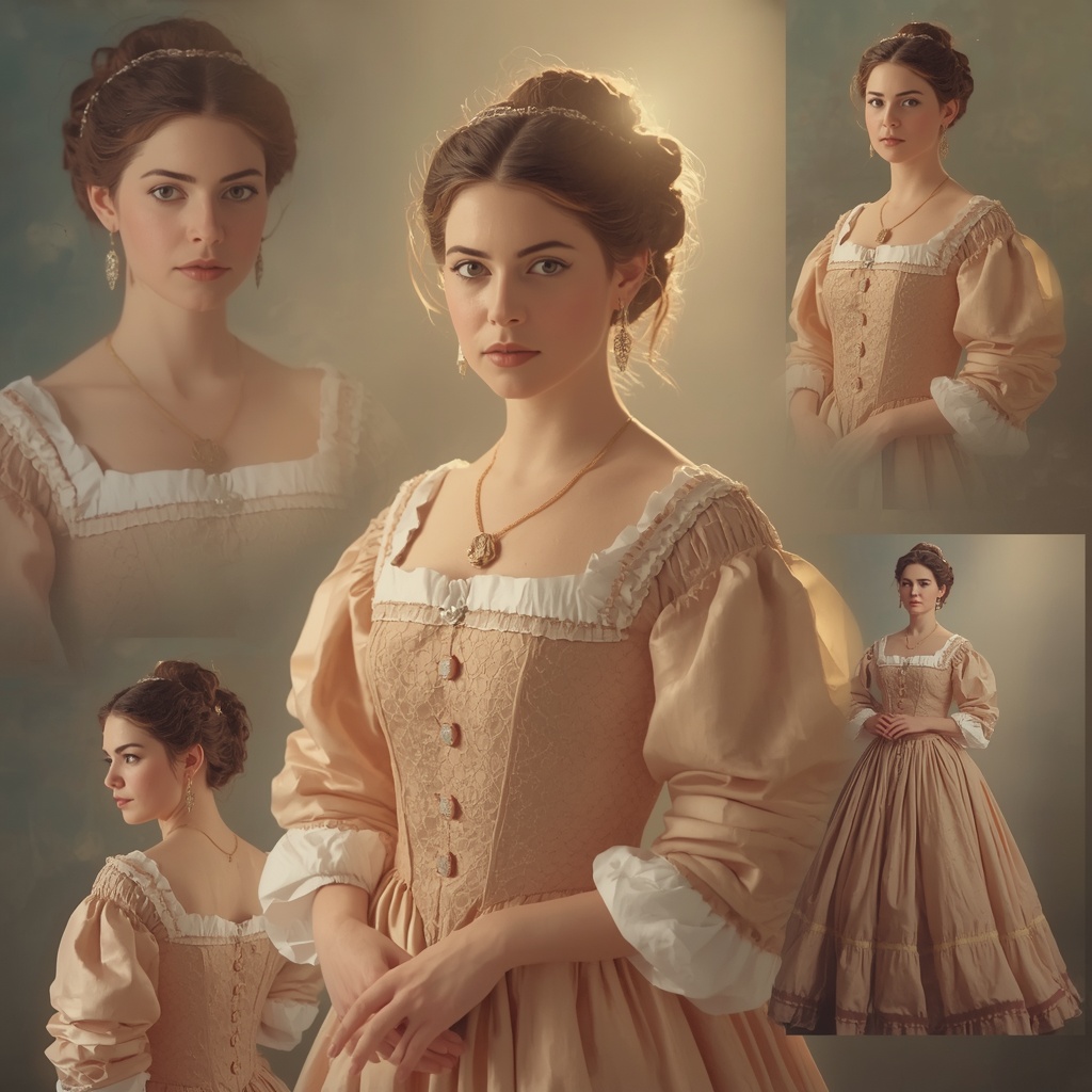Western Renaissance Dress Soft Glow Portrait Collage Cinematic | Image Prompt
